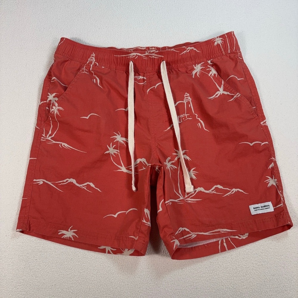 Banks Journal 6" Retreat Walk Shorts Men's 32 Orange Palm Mountain Drawstring‎